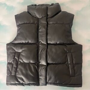 Express Black Faux Leather Puffer Vest size Large